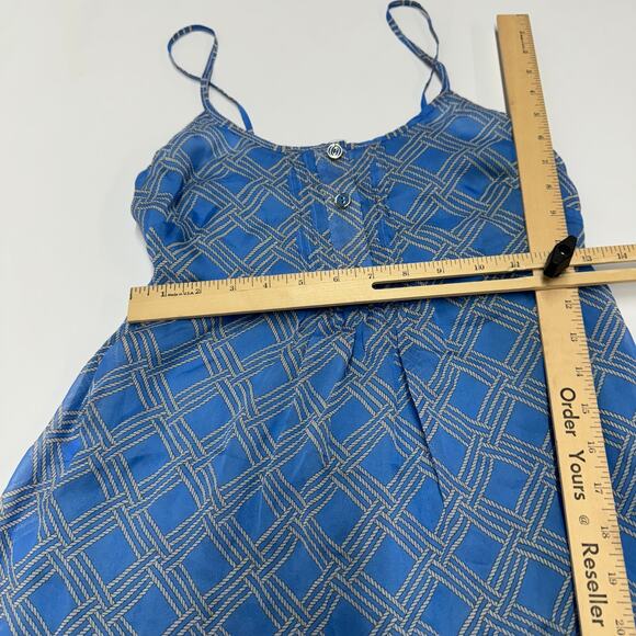 Milly Bergdorf Goodman Tank Top Womens 0 Blue Diamond Print Silk Vintage - Picture 7 of 8